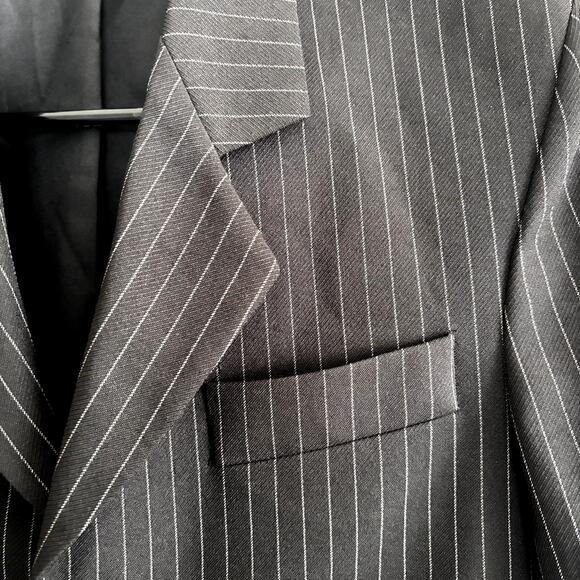 Perry Ellis Portfolio Boys Sz 12 Pinstripe Black Suit Jacket 3 Button Blazer - Picture 6 of 13